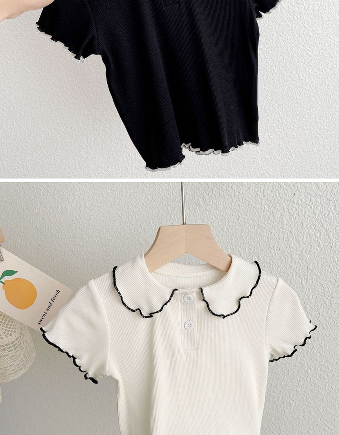 Camiseta de Manga Curta para Meninas com Gola de Boneca