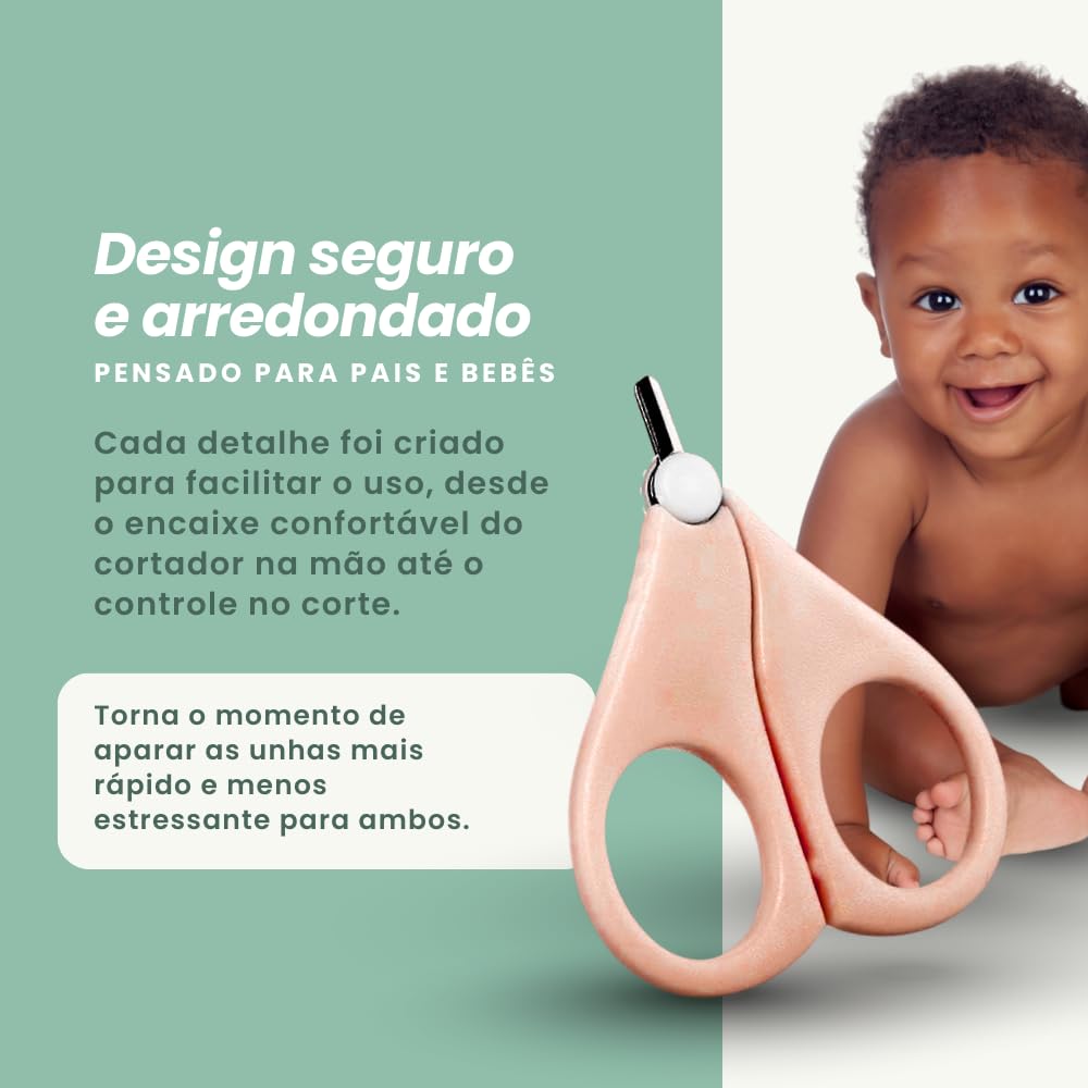 Kit Cortador de Unhas para Bebê com Tesoura Pinça Lixa Estojo de Urso e Design Seguro Portátil (Rosa)