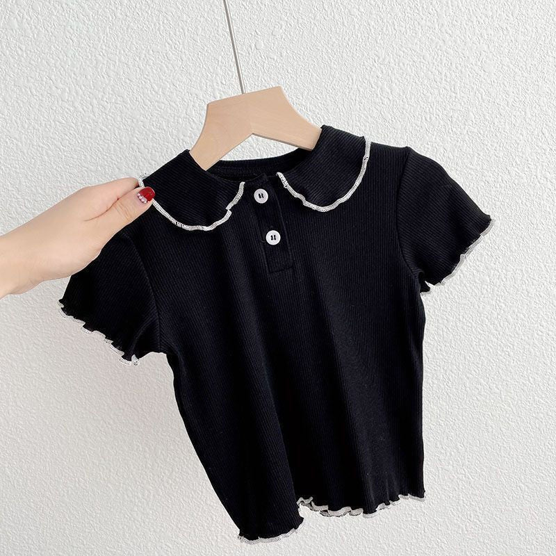 Camiseta de Manga Curta para Meninas com Gola de Boneca