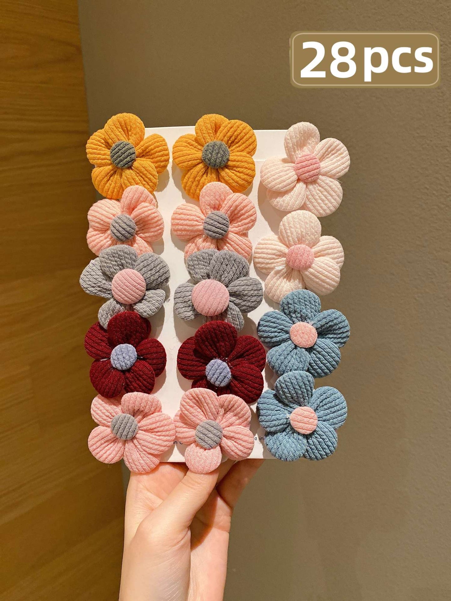 Elásticos de Cabelo com Flores de Lã Kit de 14/28 Peças