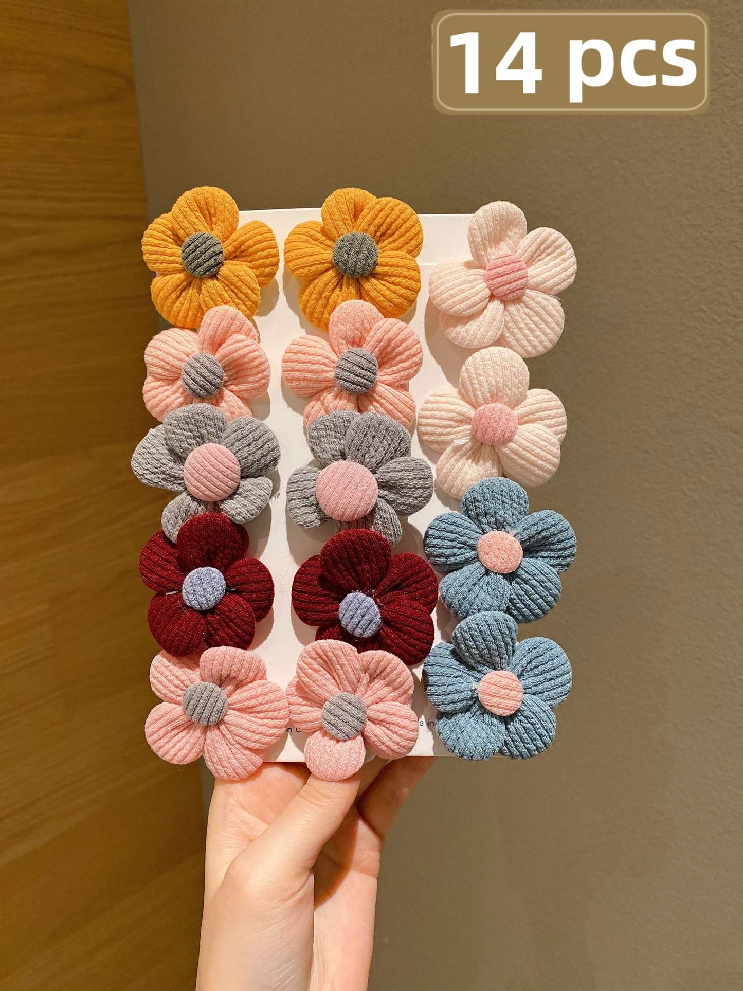 Elásticos de Cabelo com Flores de Lã Kit de 14/28 Peças