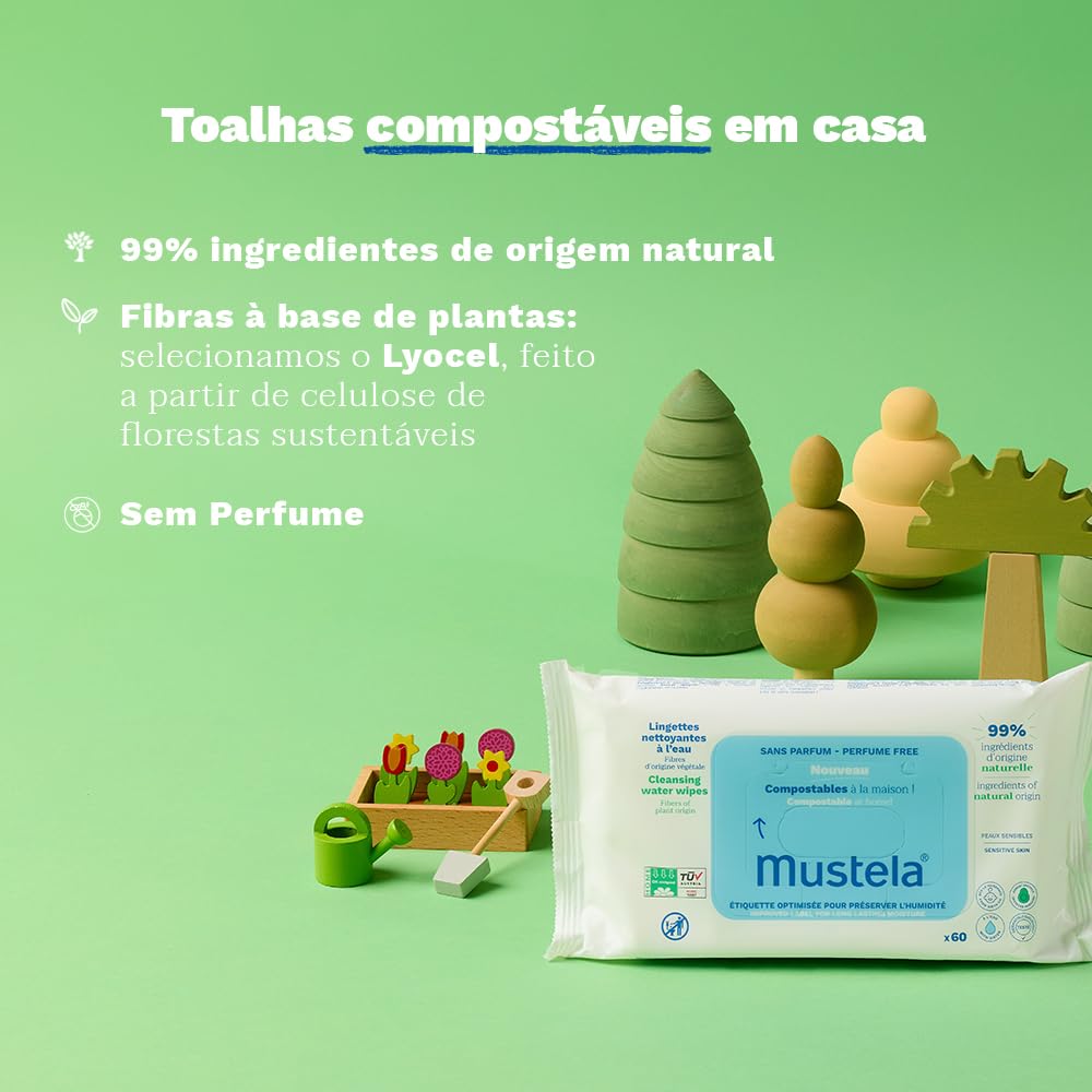 Mustela Toalhas Umedecidas Compostáveis Sem Perfume (60 Unidades)