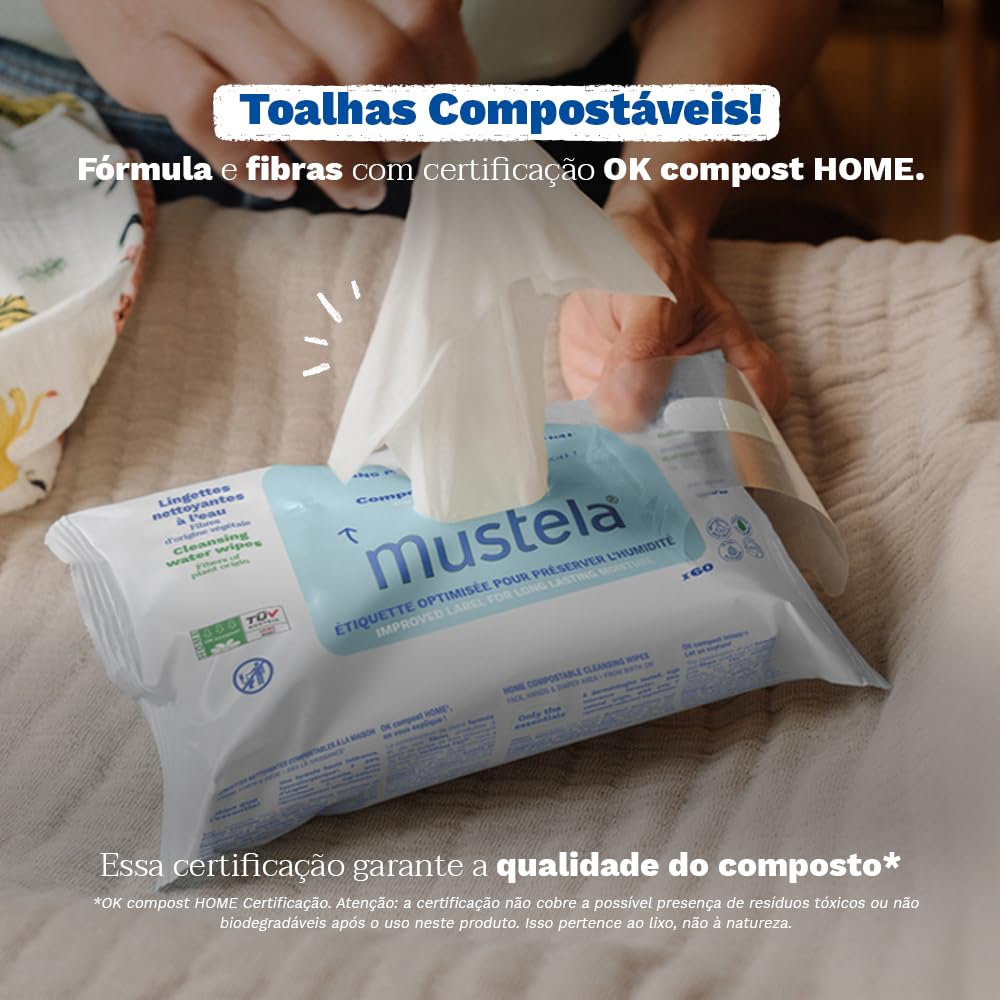Mustela Toalhas Umedecidas Compostáveis Sem Perfume (60 Unidades)