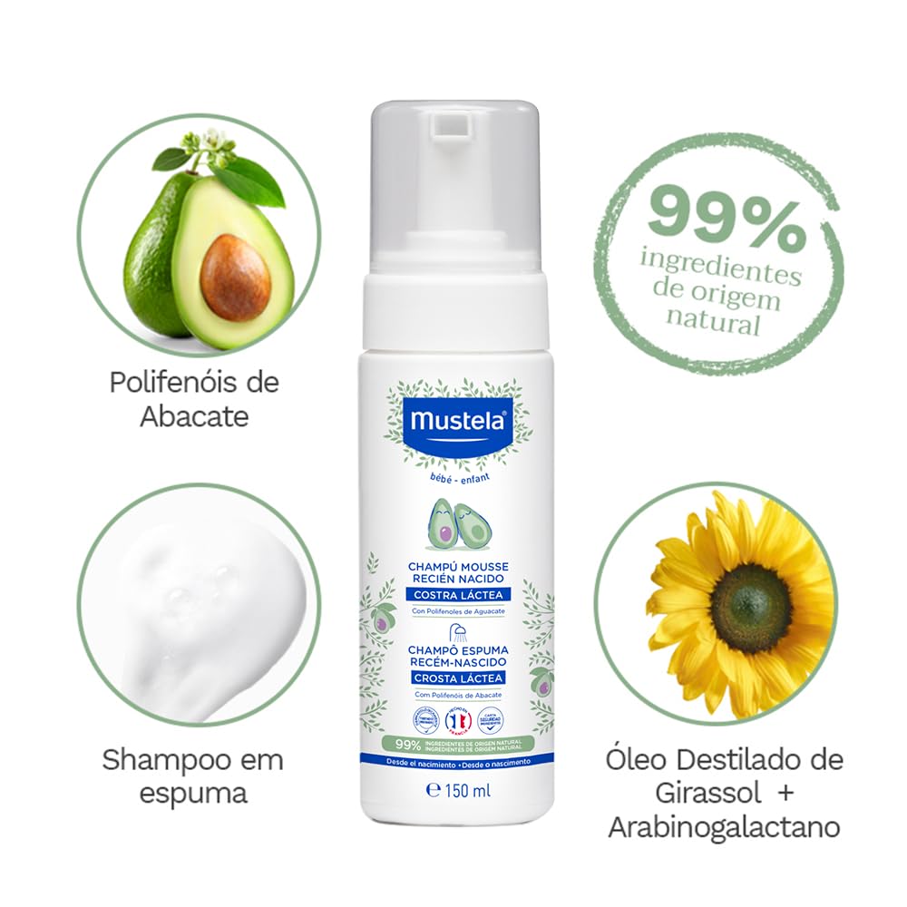 Mustela Shampoo Recém-Nascido (150ml) - Previne e Elimina a Crosta Láctea
