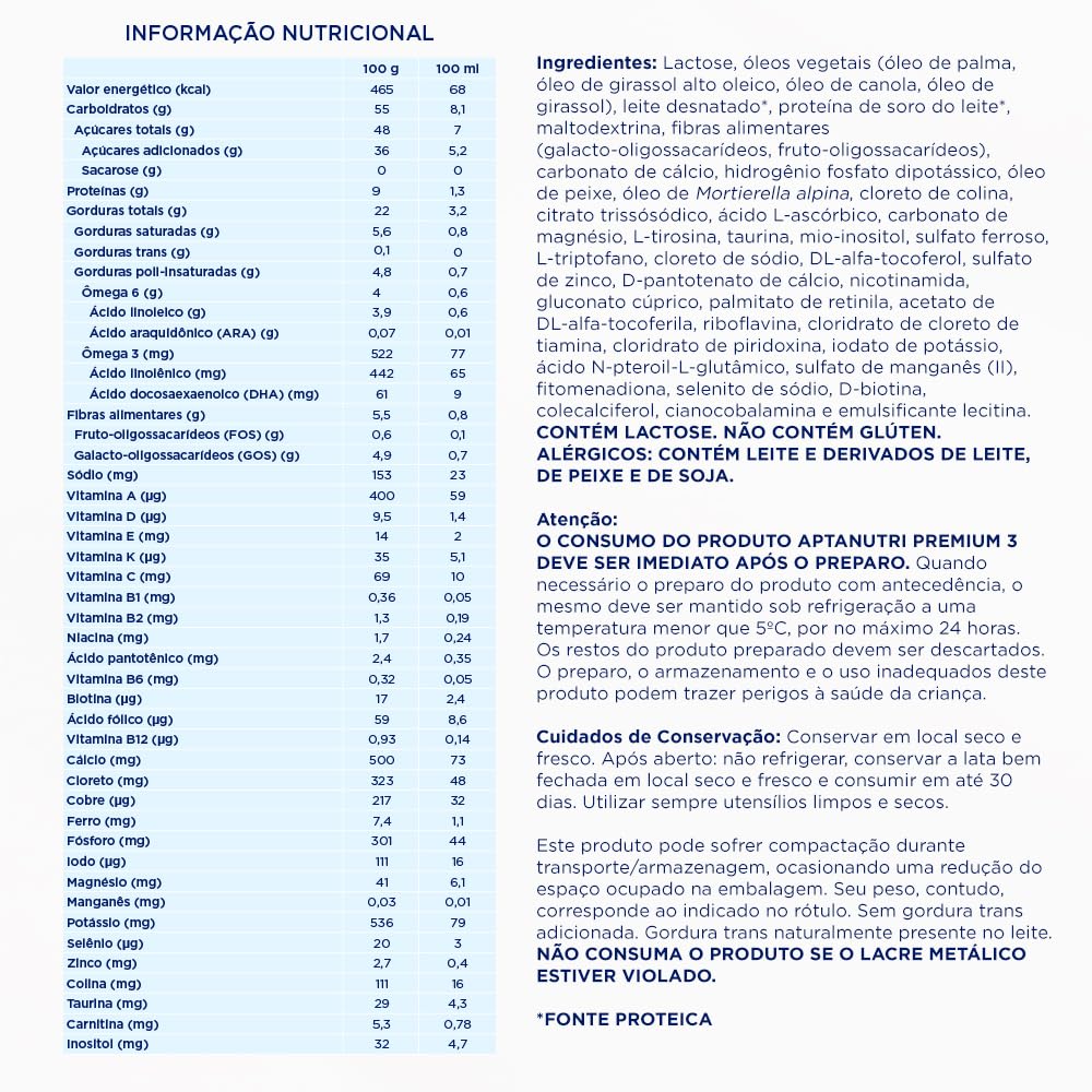 Aptanutri Premium 3 (800g) - Fórmula Infantil 1-3 Anos