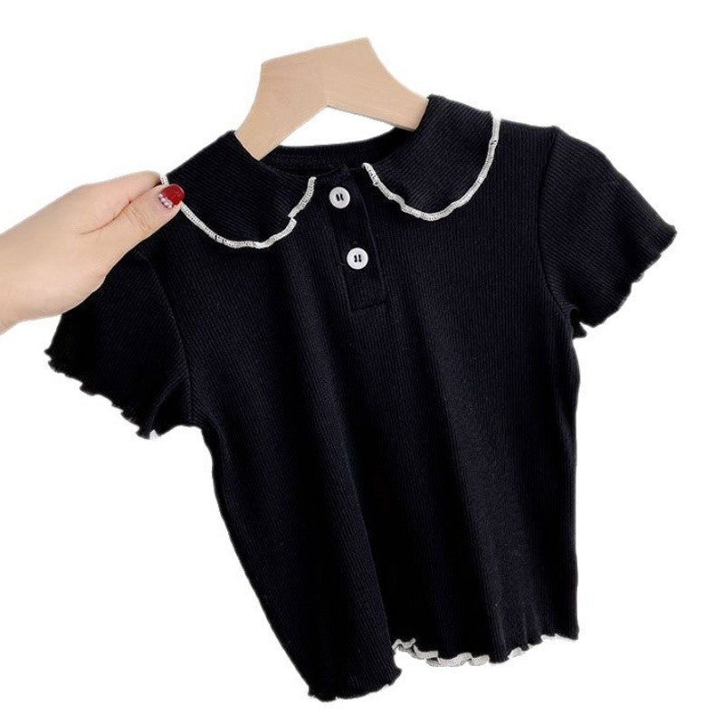 Camiseta de Manga Curta para Meninas com Gola de Boneca