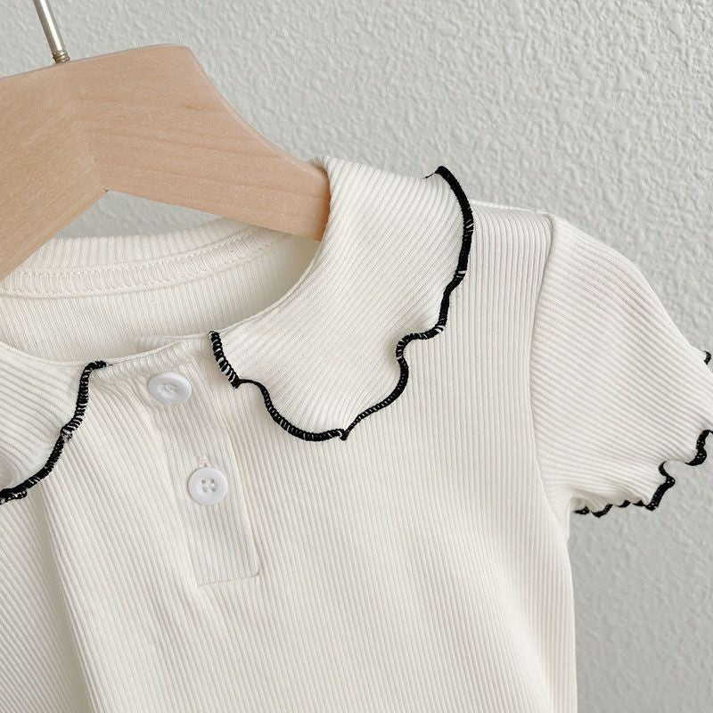 Camiseta de Manga Curta para Meninas com Gola de Boneca