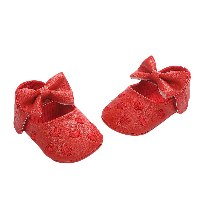 Mocassim de Bebê Antiderrapante com Decoração de Coração e Laço