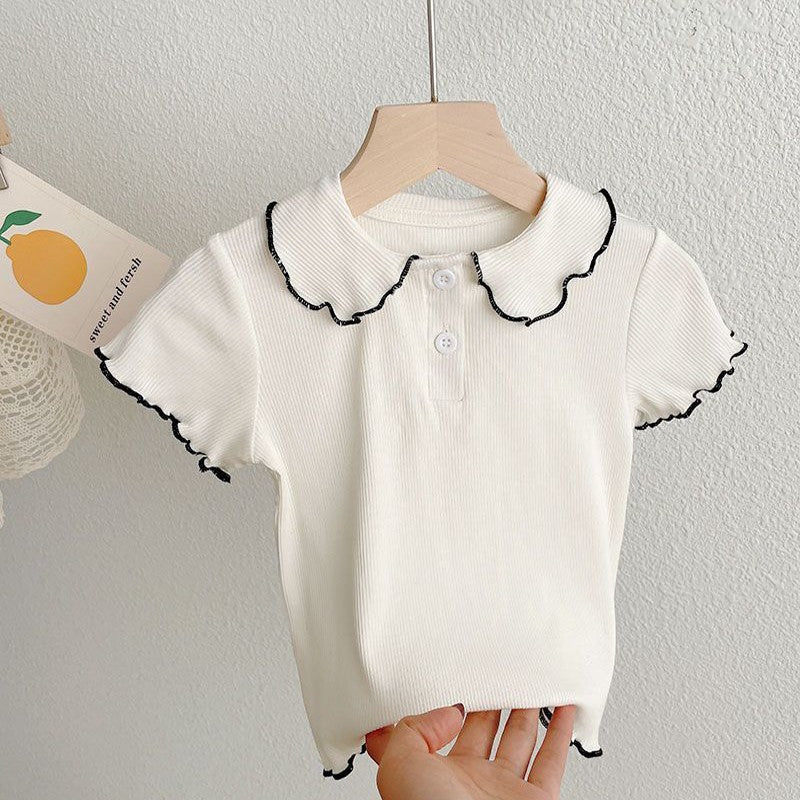 Camiseta de Manga Curta para Meninas com Gola de Boneca