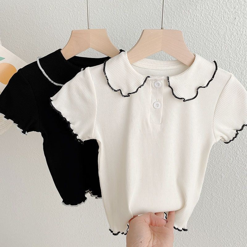 Camiseta de Manga Curta para Meninas com Gola de Boneca