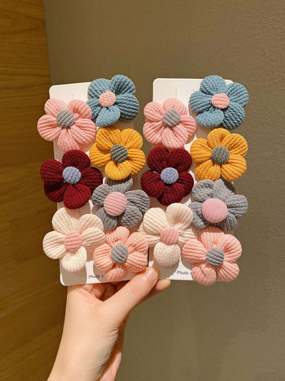 Elásticos de Cabelo com Flores de Lã Kit de 14/28 Peças