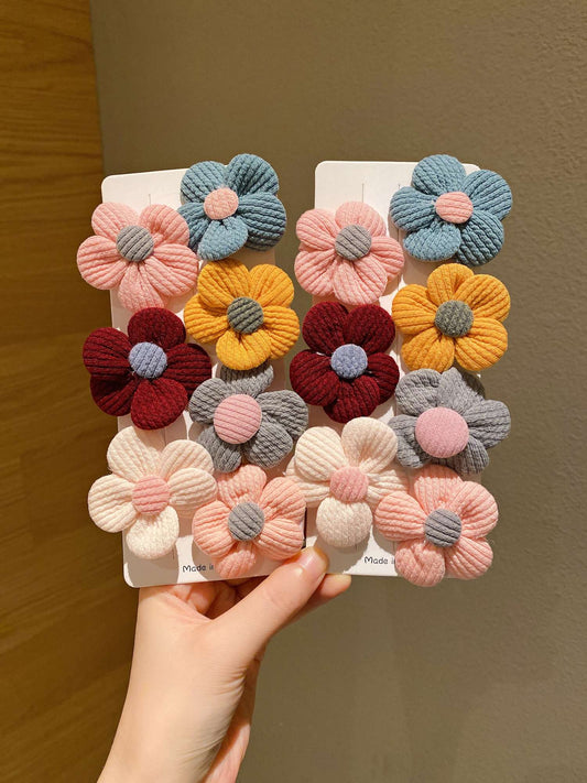 Elásticos de Cabelo com Flores de Lã Kit de 14/28 Peças