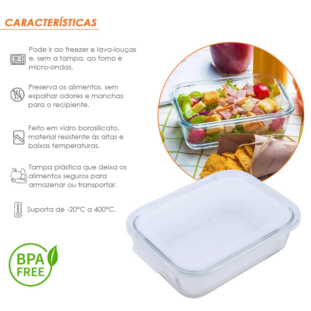 Pote de Vidro Refratário Retangular Mor 640ml com Tampa