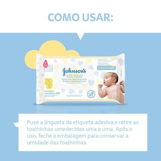 Lenços Umedecidos JOHNSON'S® Baby Recém Nascido (48 Unidades)