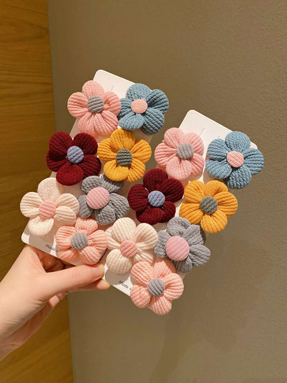 Elásticos de Cabelo com Flores de Lã Kit de 14/28 Peças