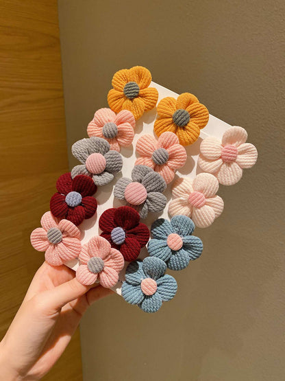 Elásticos de Cabelo com Flores de Lã Kit de 14/28 Peças