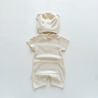 Macacão de Algodão para Bebê com Chapéu de Orelhas