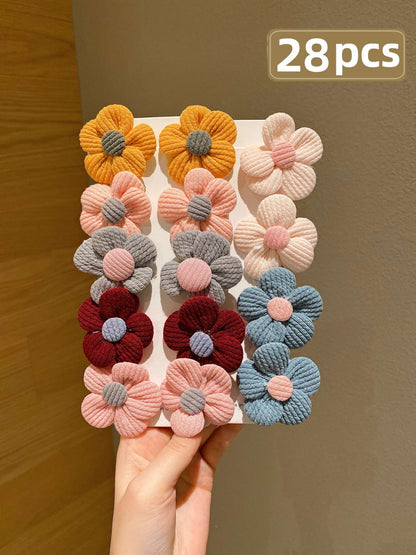 Elásticos de Cabelo com Flores de Lã Kit de 14/28 Peças