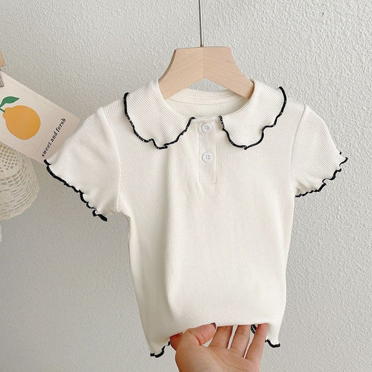 Camiseta de Manga Curta para Meninas com Gola de Boneca